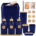 XLHOMO Navy Blue Bathroom Accessories Set 17PCS Bathroom Set with Trash Can 3PCS Lotion Soap Dispenser, Toothbrush Holder,6PCS W