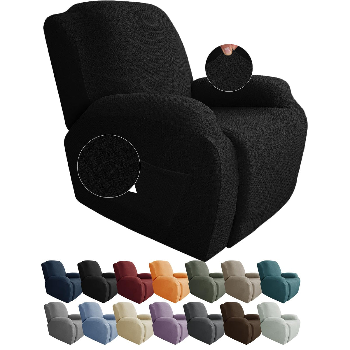 Jiviner Oversized Recliner Chair Covers 4 Piece Stretch Lazy Boy Recliner Sofa Slipcover Jacquard Large Recliner Covers With Elastic Bottom Soft Furniture Protector (Xl Recliner,Black)