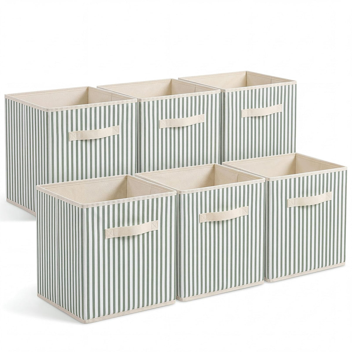 Amyhill 6 Pack Green Striped Basics Collapsible Fabric Storage Bins