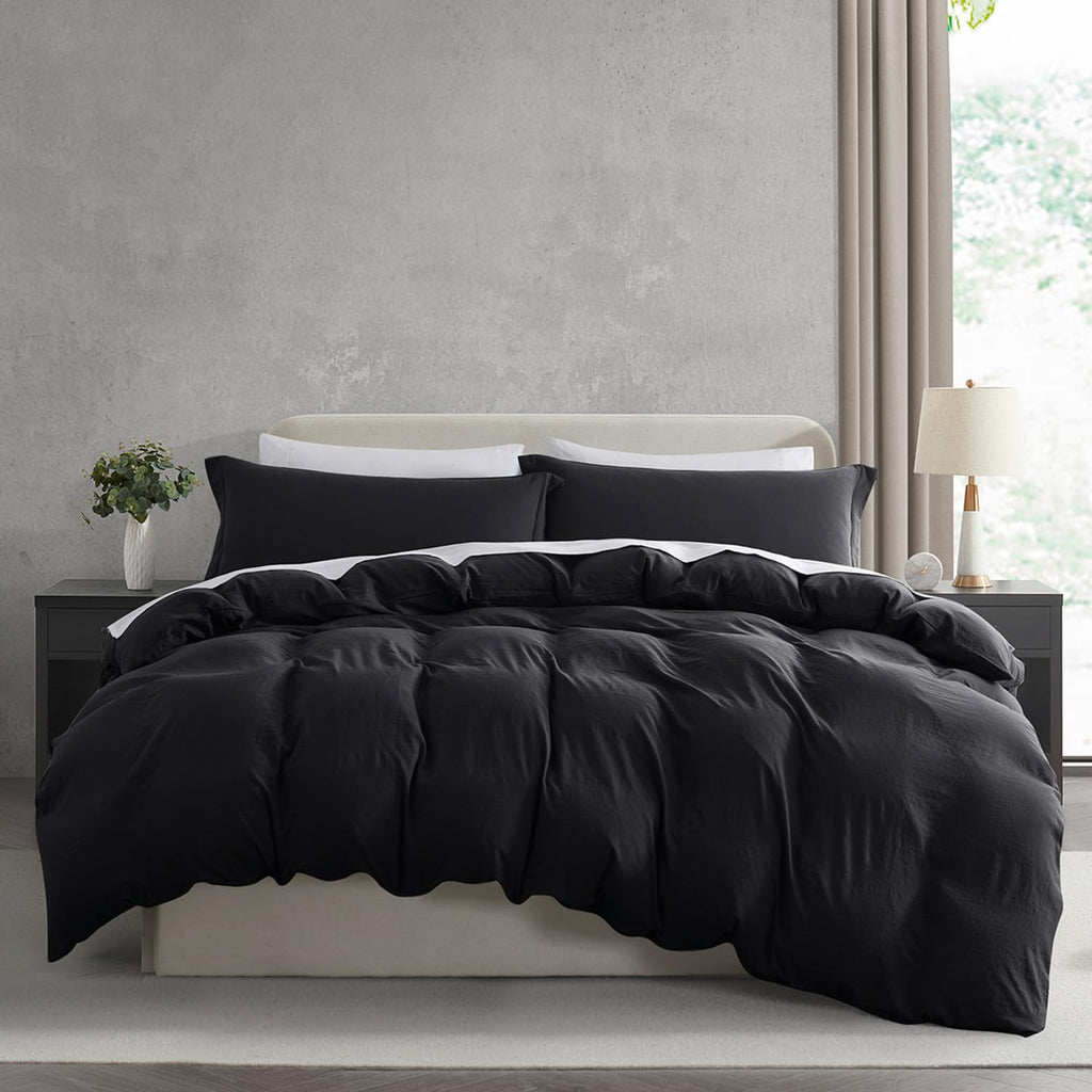 Nestl Black California King Duvet Cover Sets - Soft Prewashed Cal King Duvet Cover, 3 Piece, With Zipper Closure, 1 Duvet Cover 104X98 Inches And 2 Pillow Shams - No Comforter