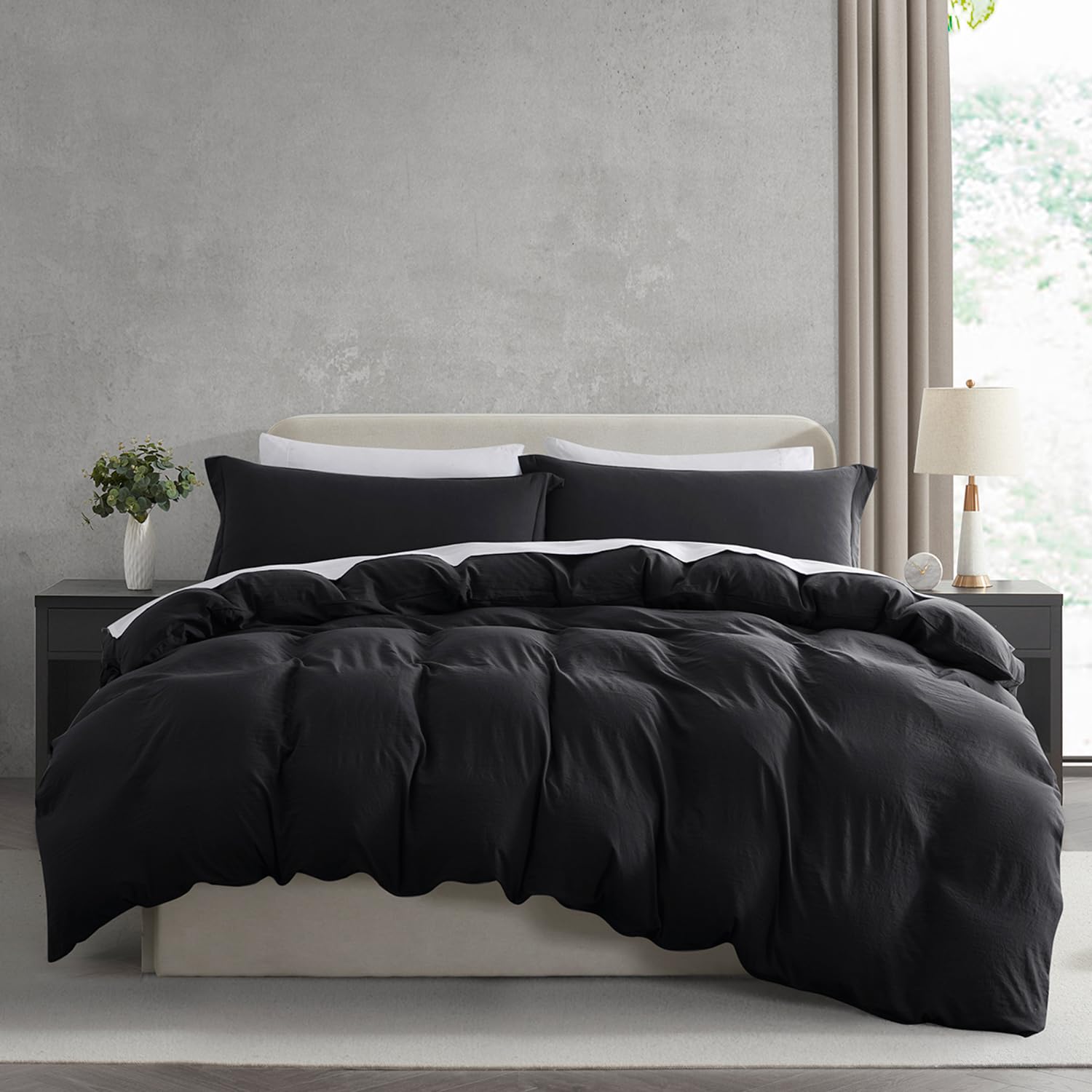 Nestl Black Duvet Cover Full Size - Soft Prewashed Full Size Duvet Cover Set, 3 Piece, With Zipper Closure, 1 Duvet Cover 80X90 Inches And 2 Pillow Shams