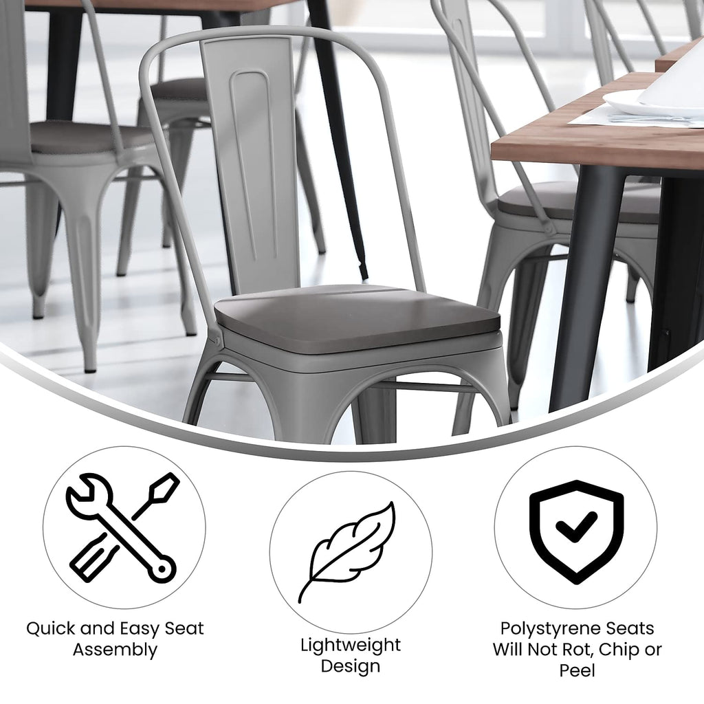 Flash Furniture Perry Indoor/Outdoor Commercial Stackable Chair With Polystyrene Seat - Silver Metal Frame - Gray Poly Resin Seat - Rounded Seat Edges For Comfort