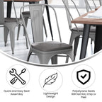 Flash Furniture Perry Indoor/Outdoor Commercial Stackable Chair With Polystyrene Seat - Silver Metal Frame - Gray Poly Resin Seat - Rounded Seat Edges For Comfort