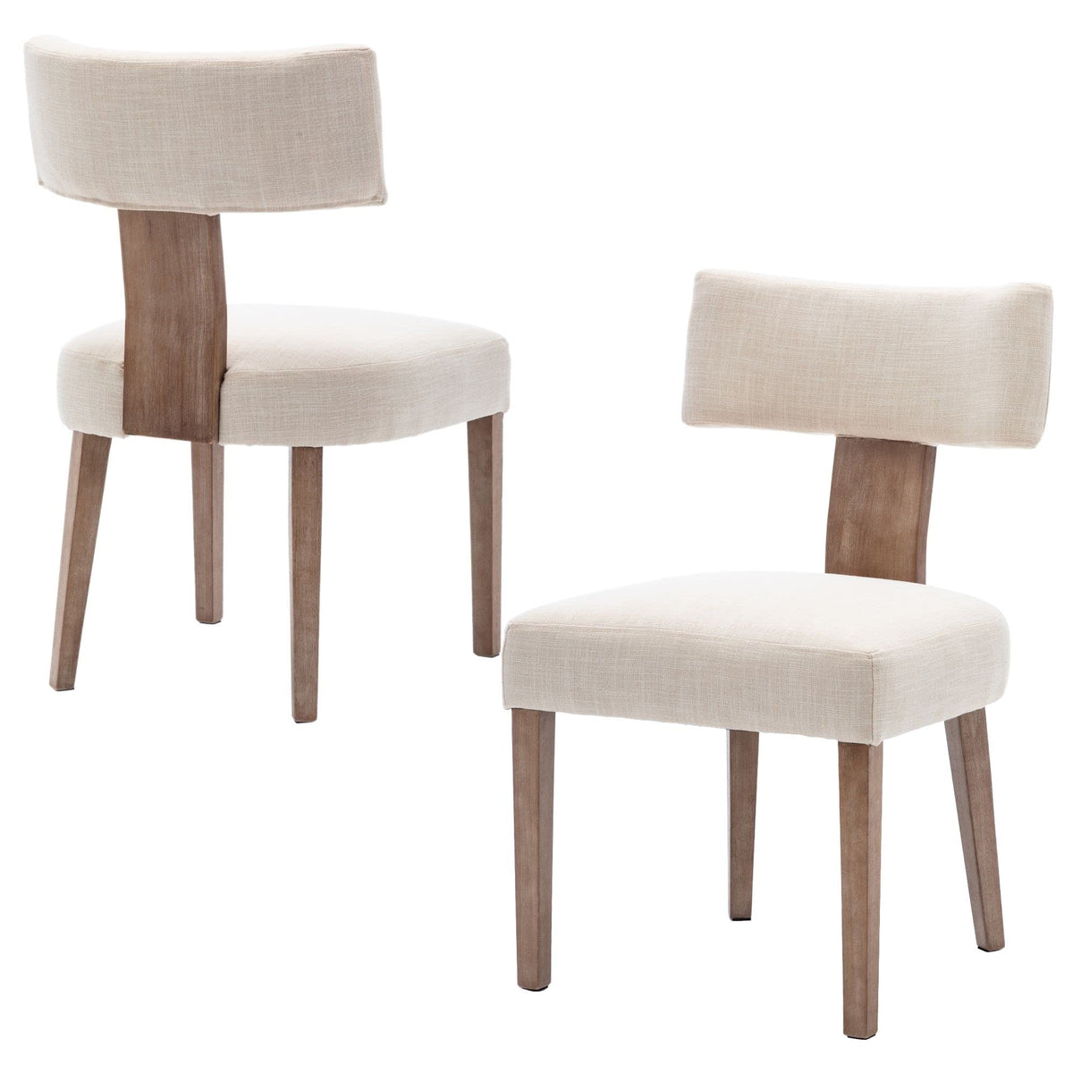 Bestano Modern Dining Chairs Set Of 2, Comfy Upholstered Side Chairs With Wood Legs, Linen Fabric Dining Chairs With Curved Wing