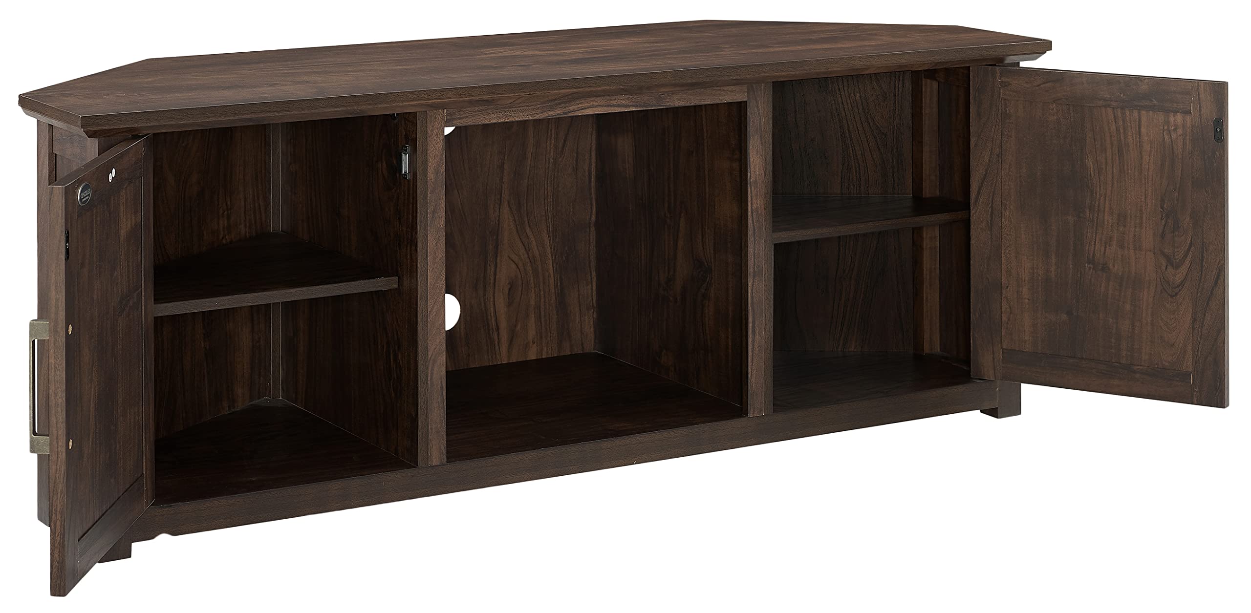 Crosley Furniture Camden Corner TV Stand for 65+ inch TVs, Entertainment Center with Storage Shelves, Dark Walnut
