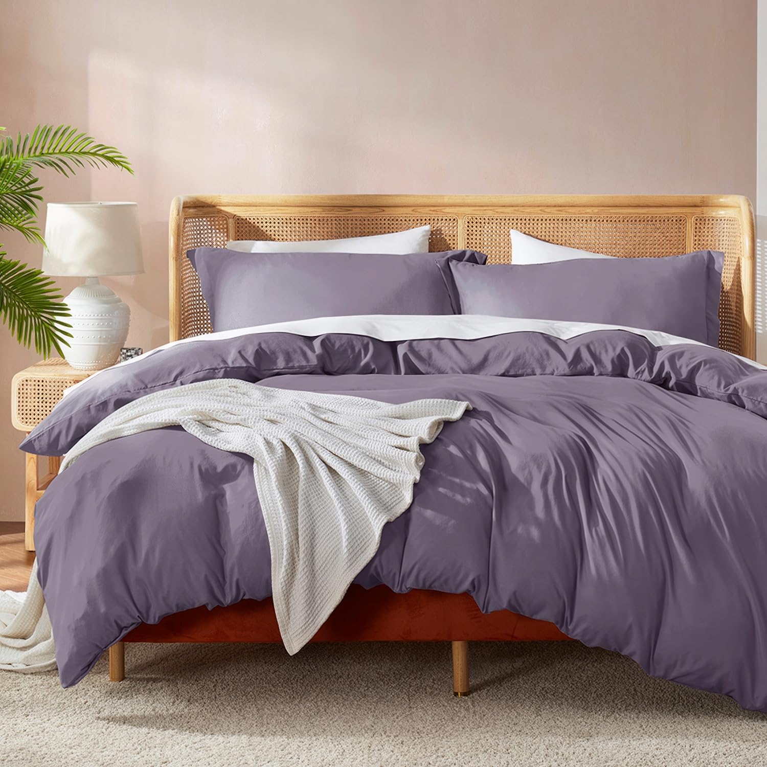 Nestl Grayish Purple Duvet Cover King Size - Soft Double Brushed King Duvet Cover Set, 3 Piece, With Button Closure, 1 Duvet Cov