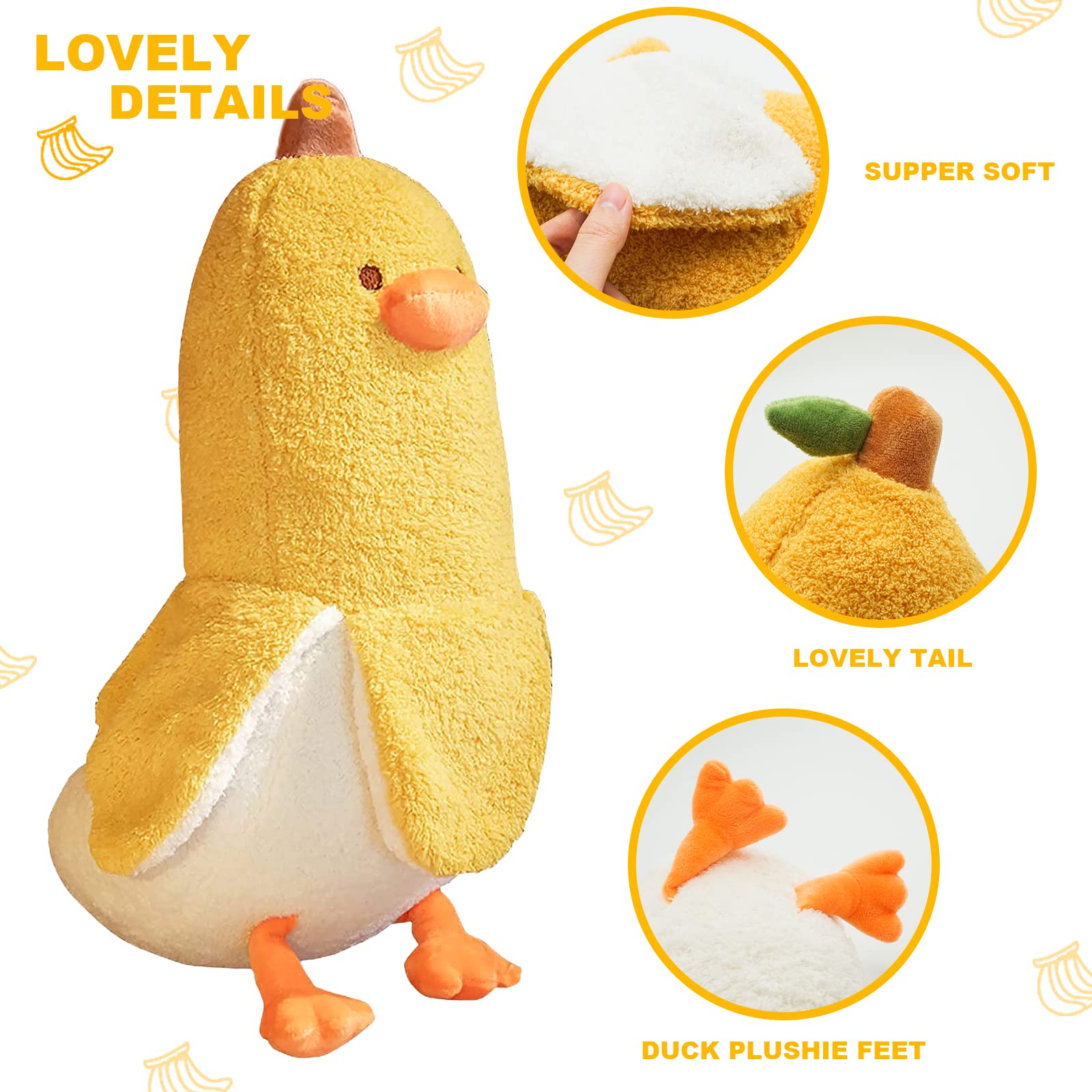 Peach Cat Banana Duck Plush Toy Cute Plushie Hugging Plush Pillow Duck Stuffed Animal For Girls And Boys Yellow 19.7'