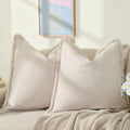 Zwjd Pillow Covers 24X24 Set Of 2 Beige Throw Pillow Covers With Fringe Chic Cotton Decorative Pillows Square Cushion Covers For