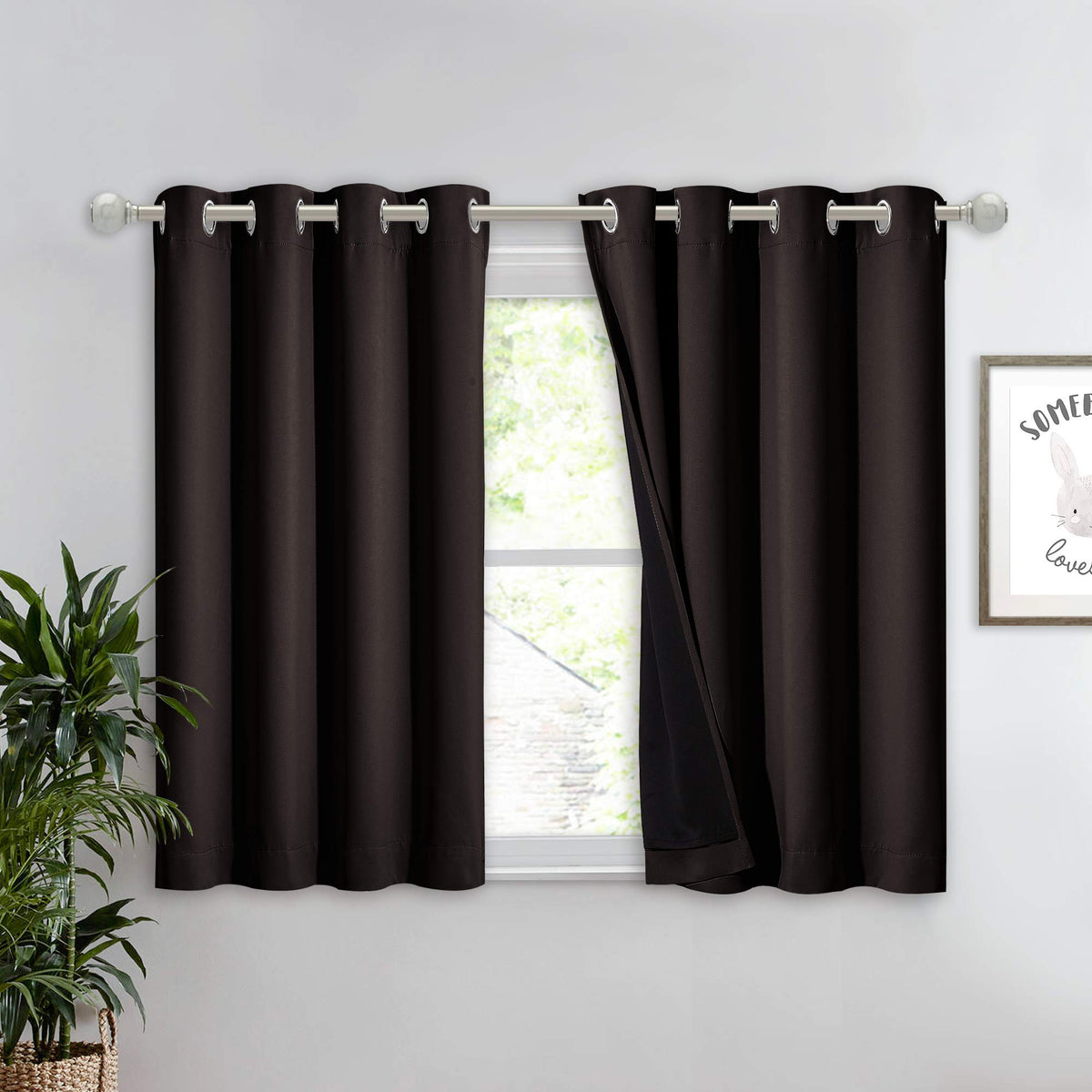 Nicetown 100% Blackout Curtain 45 Inches Length, 2 Thick Layers Completely Blackout Window Treatment Thermal Insulated Lined Dra