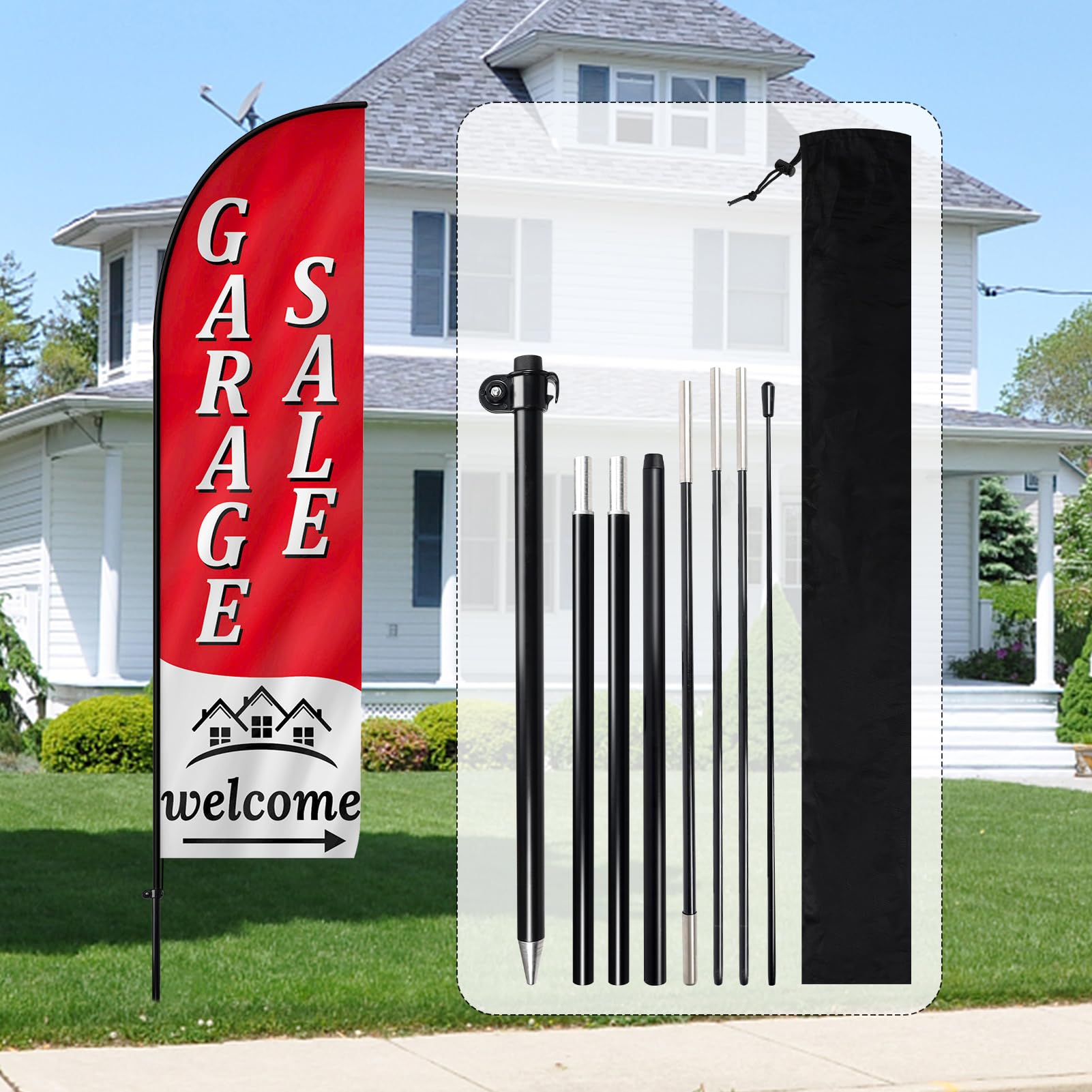 Garage Sale Sign,Swooper Advertising Flag & Pole Kit,Yard Garage Sale Banner Flag,Business Sign Flag Pole Kit For Sales Event