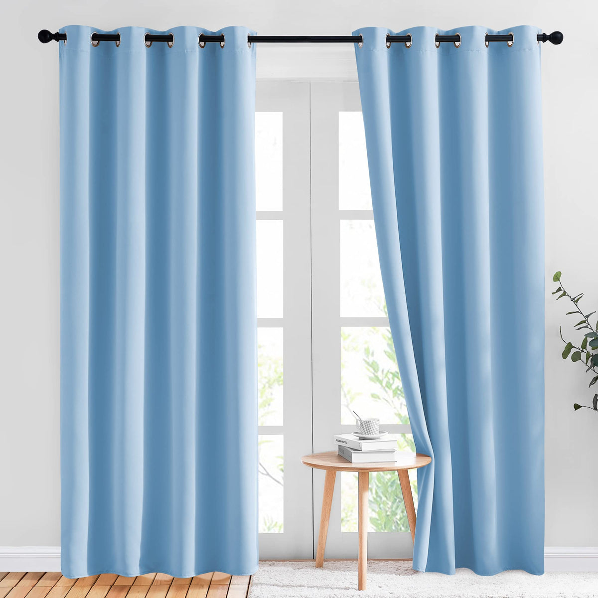 Nicetown Sky Blue Blackout Curtains - Home Decor Window Treatment Ring Top Blackout Draperies Curtains For Living Room (2 Panels