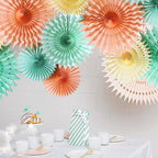 Boho Rainbow Party Decorations/Mint Peach Birthday Party Decorations/Mint Peach Baby Shower Decorations/7Pcs Tissue Paper Fan Fl