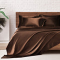 Mr&Hm Satin Bed Sheets, Queen Size Sheets Set, 6 Pcs Silky Bedding Set With 15 Inches Deep Pocket For Mattress(Queen, Brown)