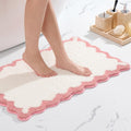 ORTIGIA Cute Scalloped Bathroom Rugs Non Slip Washable, Quick Dry Absorbent Plush Microfiber Bath Mats, Fun White and Pink Bathm