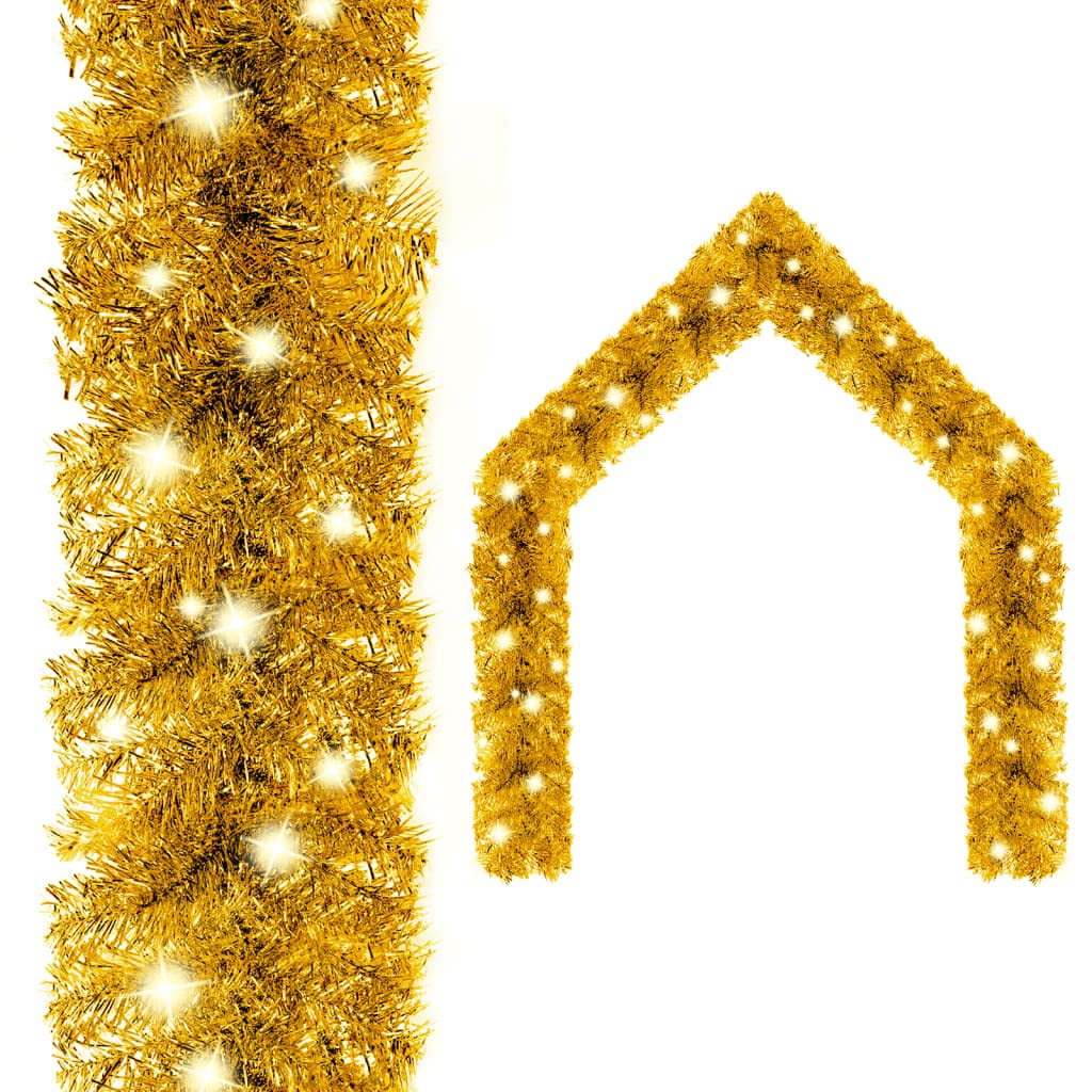 vidaXL Gold Christmas Garland with LED Lights - Energy Efficient PVC Christmas Decor - Versatile and Easy-to-Shape - 33 ft Long - Perfect for Holiday Season Decoration