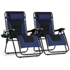 Phi Villa Xxl Oversized Padded Zero Gravity Chair, Foldable Patio Recliner, 30' Wide Seat Anti Gravity Lounger With Cup Holder, Set Of 2, Support 400 Lbs (Navy Blue)