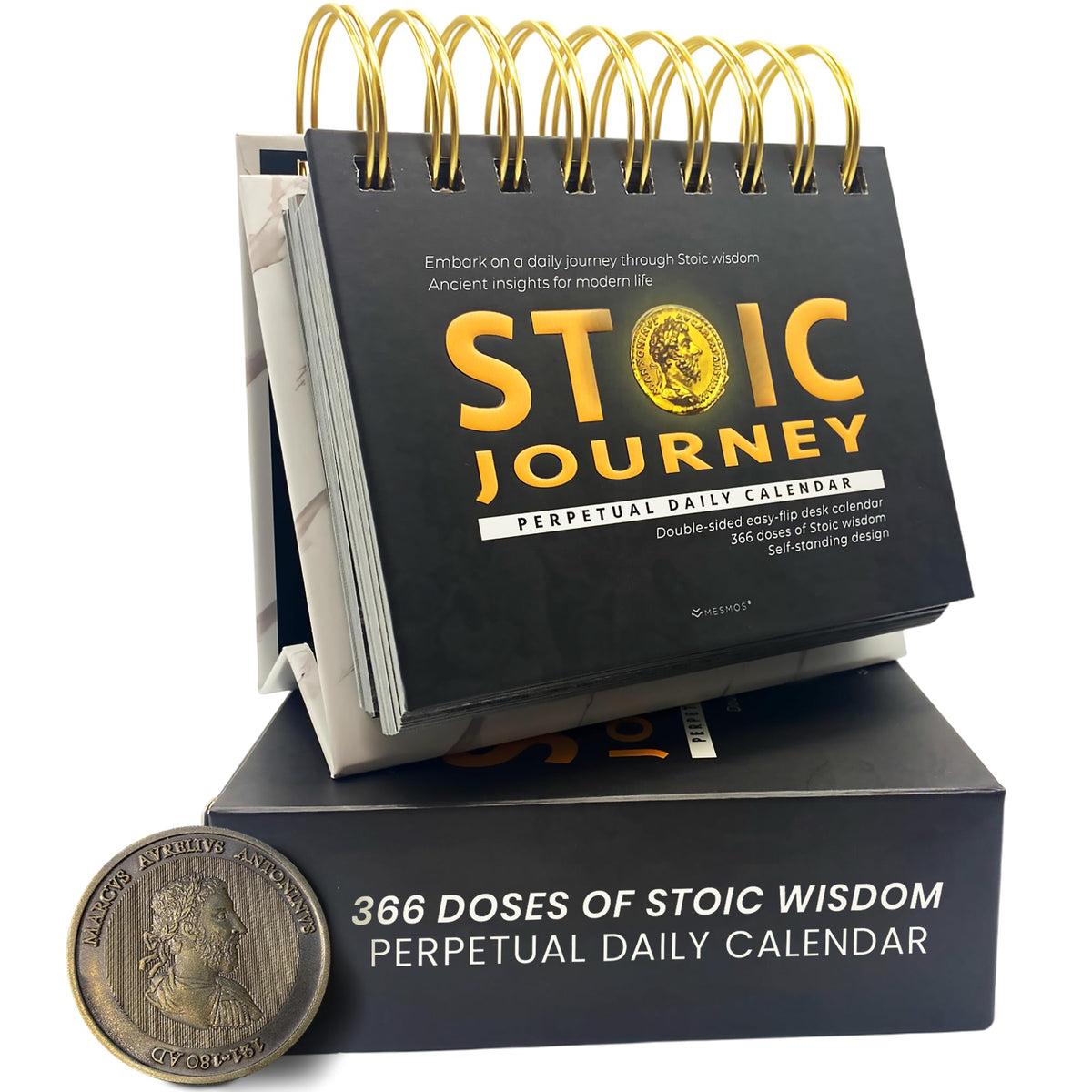 Mesmos 366 Daily Stoic Calendar, Inspirational Gifts For Men, Daily Affirmations Office Desk Decor For Men, Motivational Self Ca