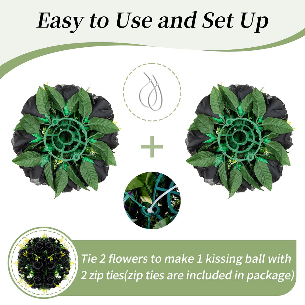 Blosmon Flower Balls Wedding Rose Centerpieces 10 Pcs Black Fake Flowers Kissing Balls Decor Artificial Floral Arrangements Flow