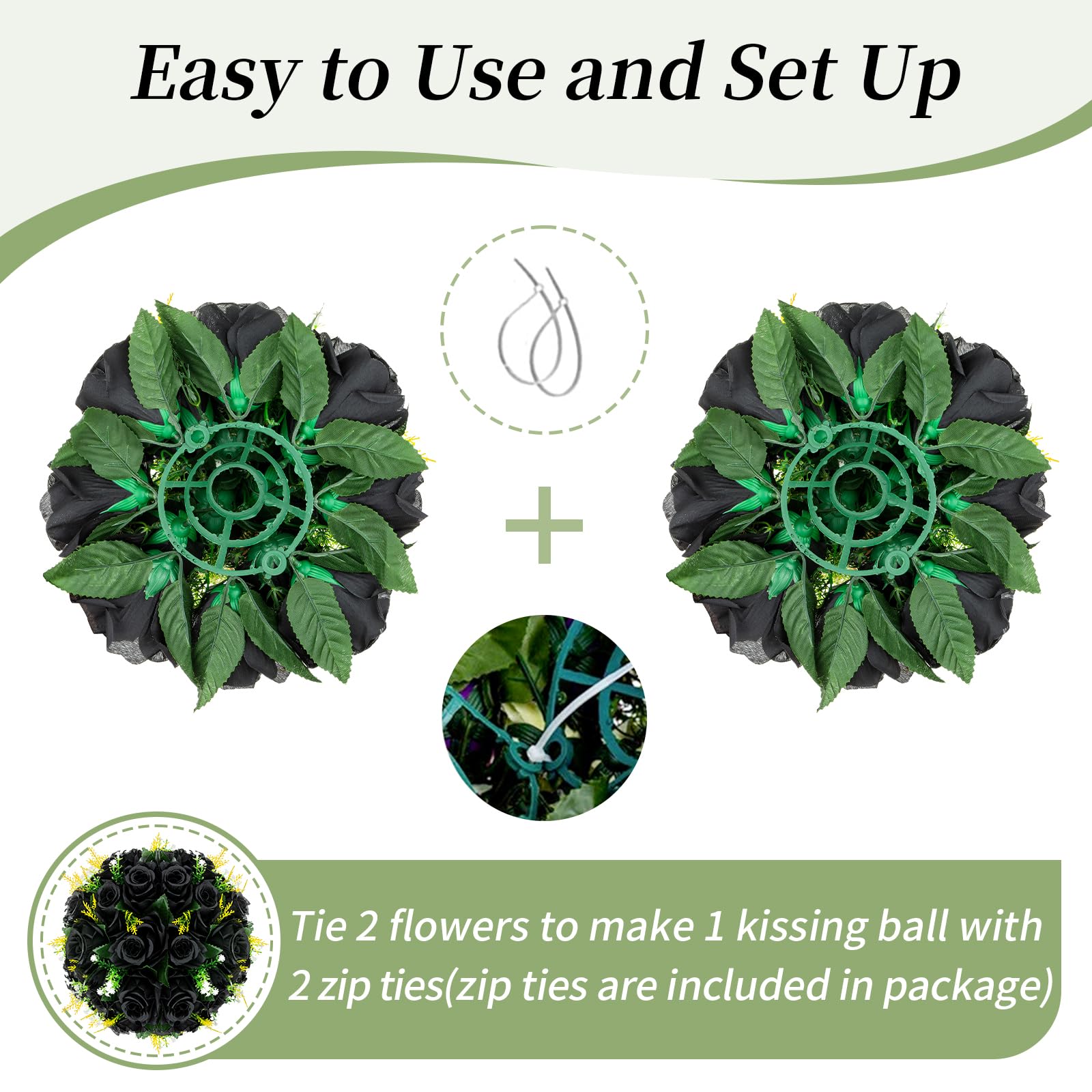 Blosmon Flower Balls Wedding Rose Centerpieces 10 Pcs Black Fake Flowers Kissing Balls Decor Artificial Floral Arrangements Flow