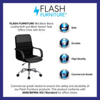 Flash Furniture Manor Mid-Back Swivel LeatherSoft Desk Chair with Headrest and Padded Arms, Adjustable Height Padded Ergonomic Office Chair, Black