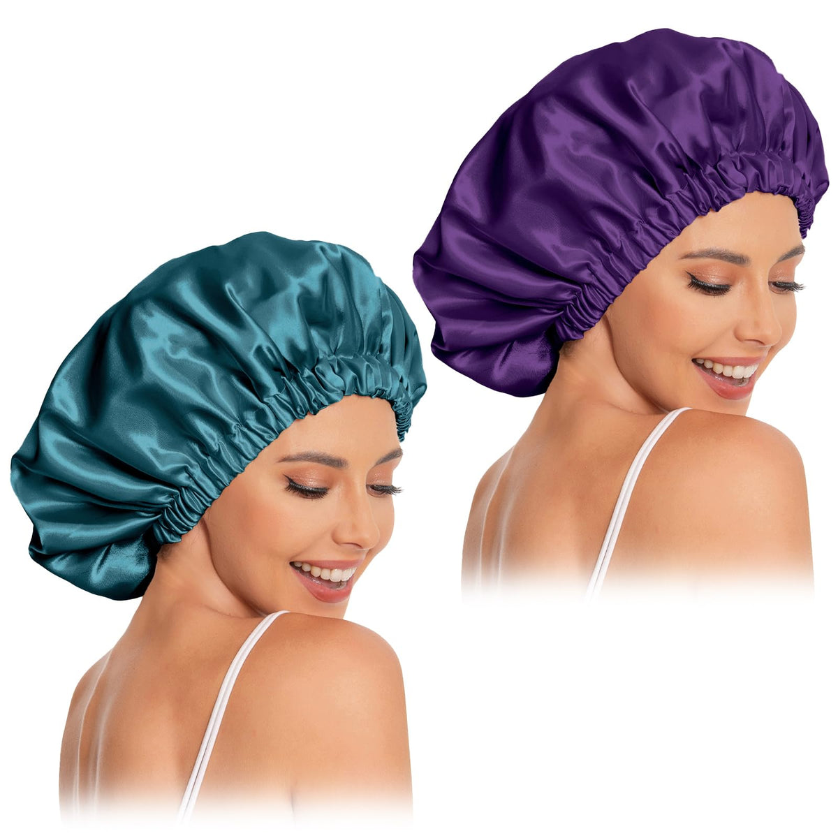 Satin Bonnet Silk Bonnet Hair Bonnet for Sleeping-Slouchy Beanie Hat Satin Sleep Cap for Women's Natural & Curly Hair(Blue Zirco