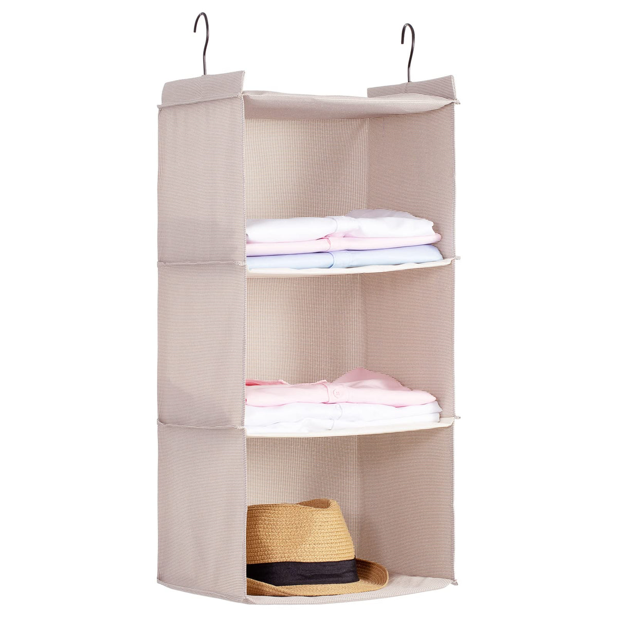 DonYeco Hanging Closet Organizer, Easy Mount Foldable 3-Shelf Hanging Closet Wardrobe Storage Shelves, Clothes Handbag Shoes Acc