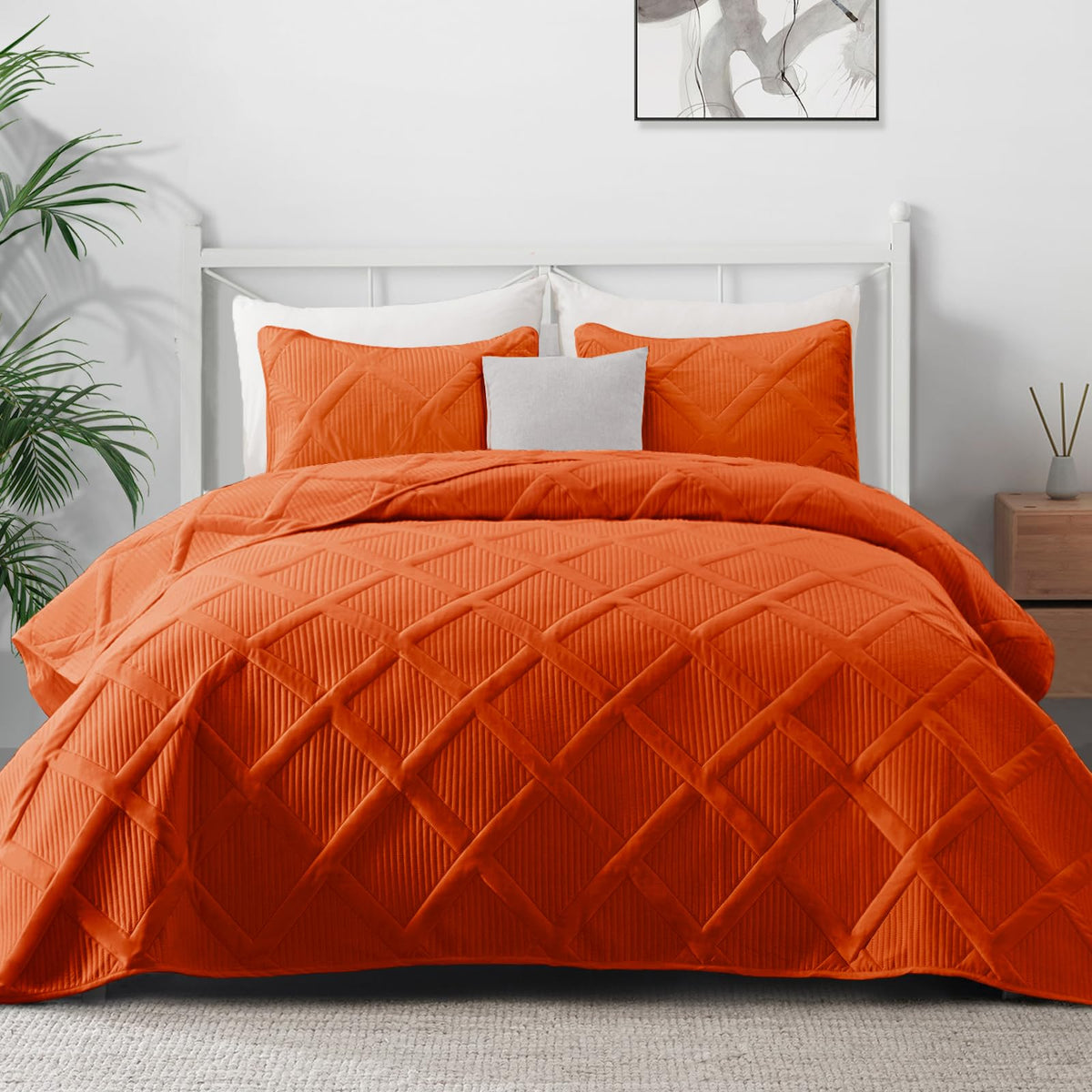 Exclusivo Mezcla Quilt Set King Size, 3 Pieces Burnt Orange King Quilt Bedding Set, Lightweight Quilts Soft Bedspreads Modern St