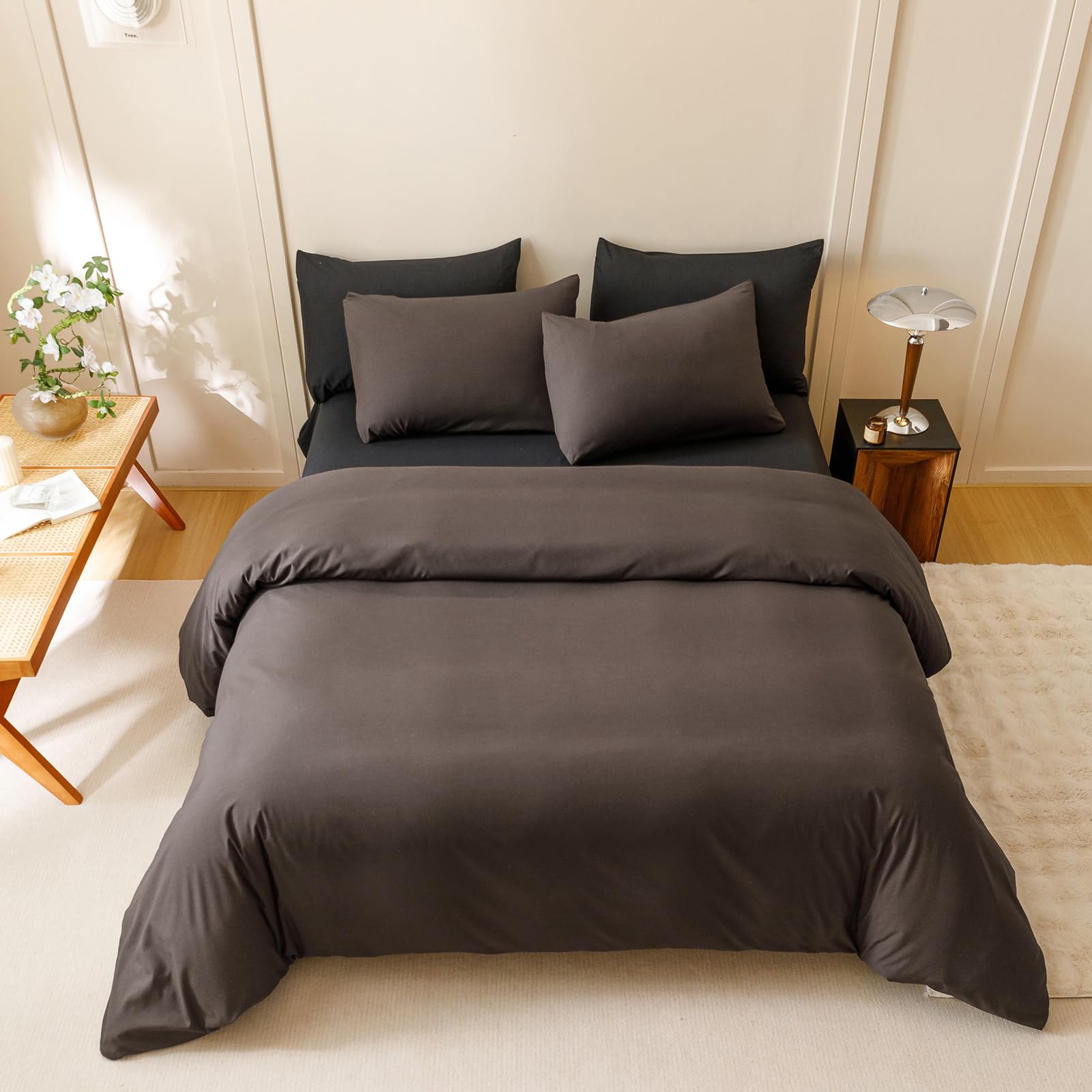 Clothknow Brown King Size Comforter Set 3Pcs Dark Brown Bedding Comforter Sets Mocha Coffee King Comforter Men Women Comforter All Season Lightweight Comforter King