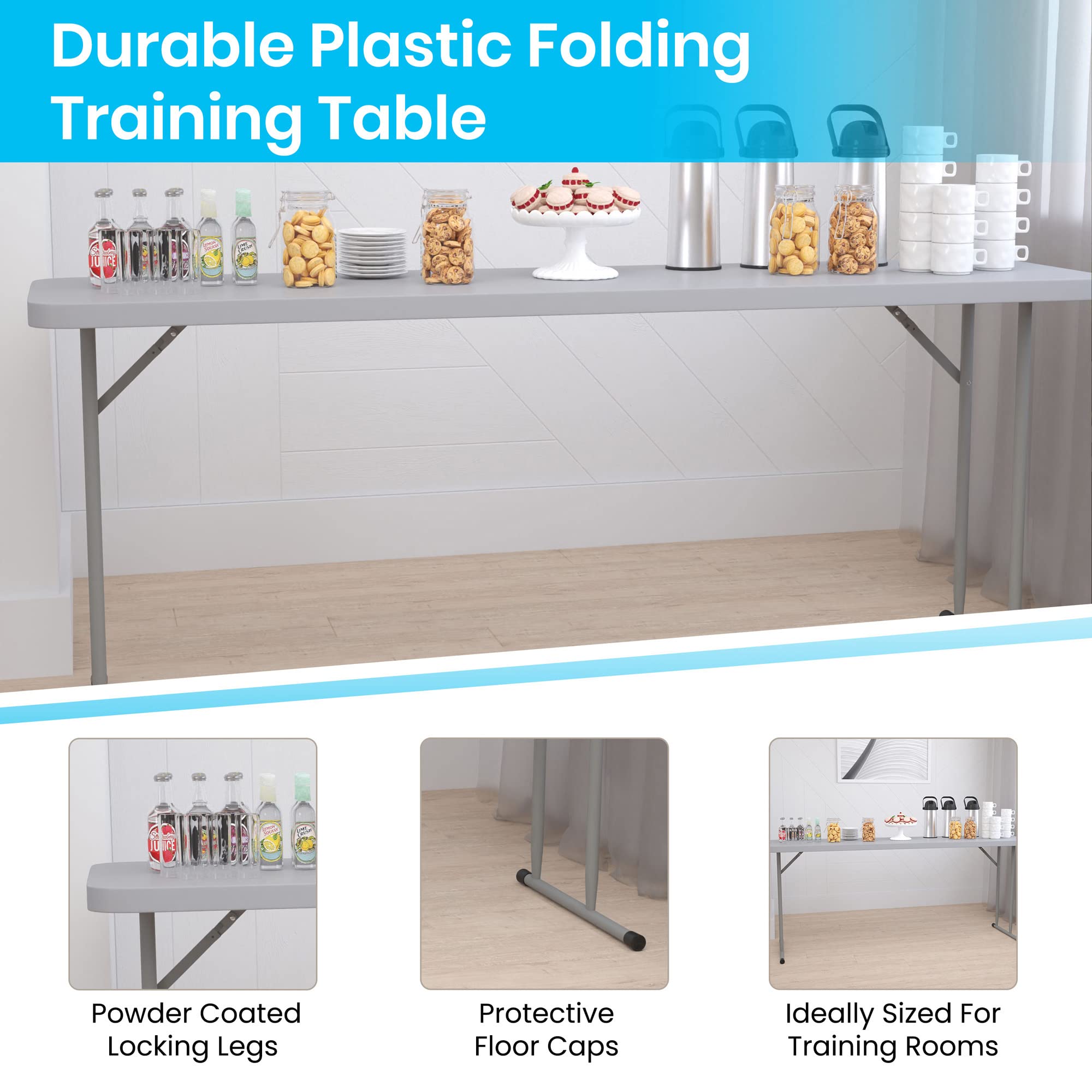 Flash Furniture Kathryn 6-Foot Gray Plastic Folding Training Table, Grey