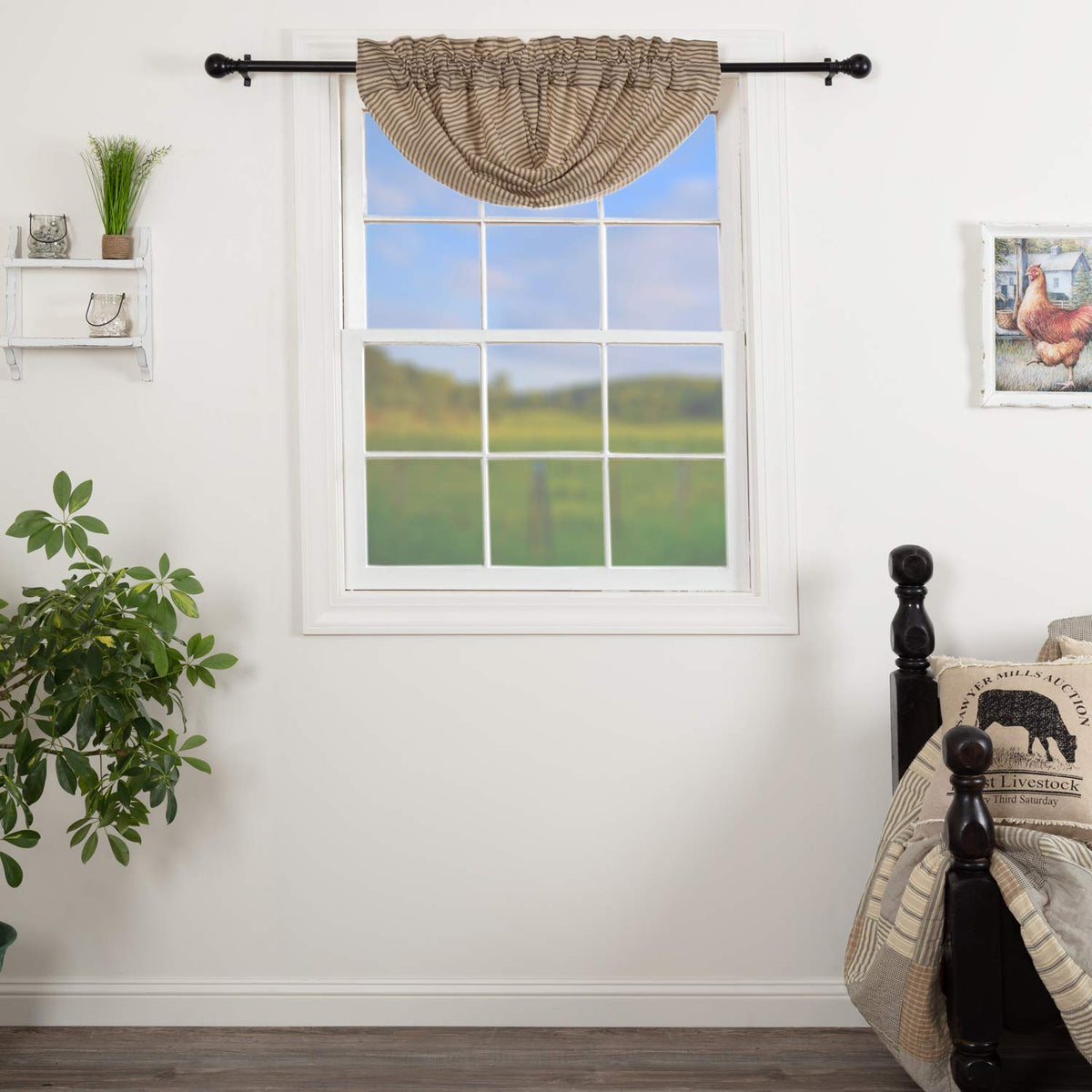 Vhc Brands Sawyer Mill Charcoal Balloon Valance Farmhouse Country Stripe Cozy Cotton Kitchen Window Curtain 15X60