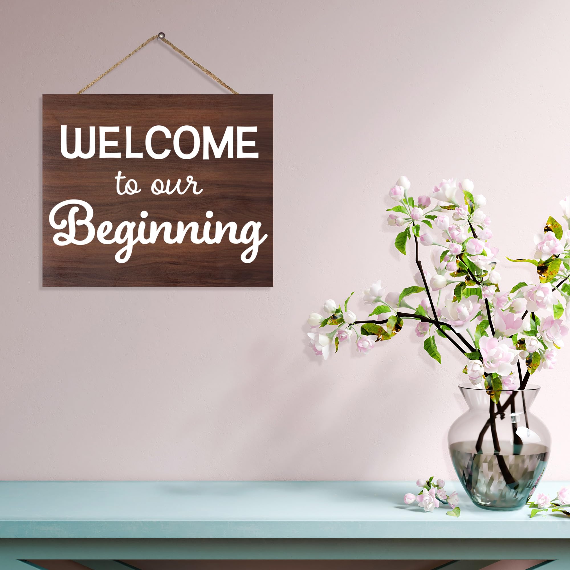Jennygems Welcome Wedding Sign, Welcome To Our Beginning Wood Wedding Sign, Engagement, Wedding Decor, Housewarming Gifts, Brown