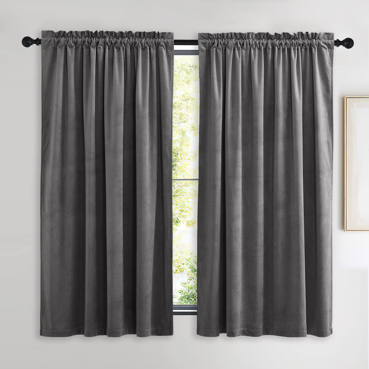 Nicetown Grey Velvet Curtains 63 Inches Long, Sound Reducing Heavy Matt Solid Rod Pocket Room Darkening Drapes/Panels For Living