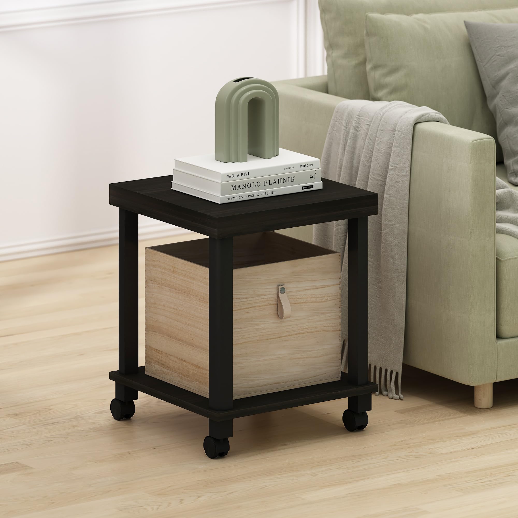 Furinno Turn-N-Tube Classic 2-Tier End Table, Side Table with Casters, Espresso/Black