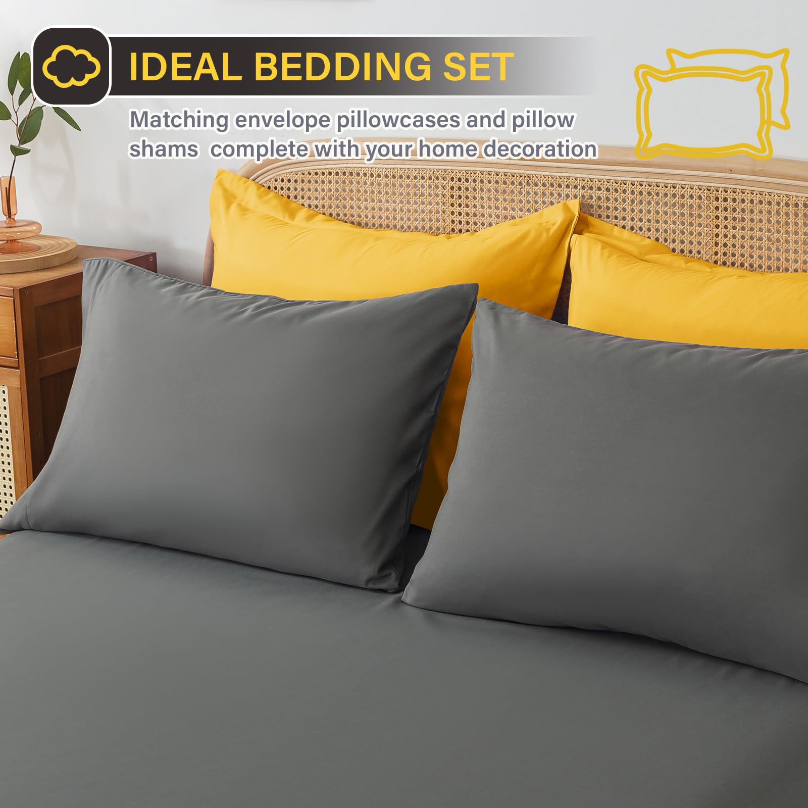 Cosybay Bed In A Bag Full Reversible Comforter Sets 7Pcs All Season Down Alternative Bedding Sets Yellow And Grey With Comforter