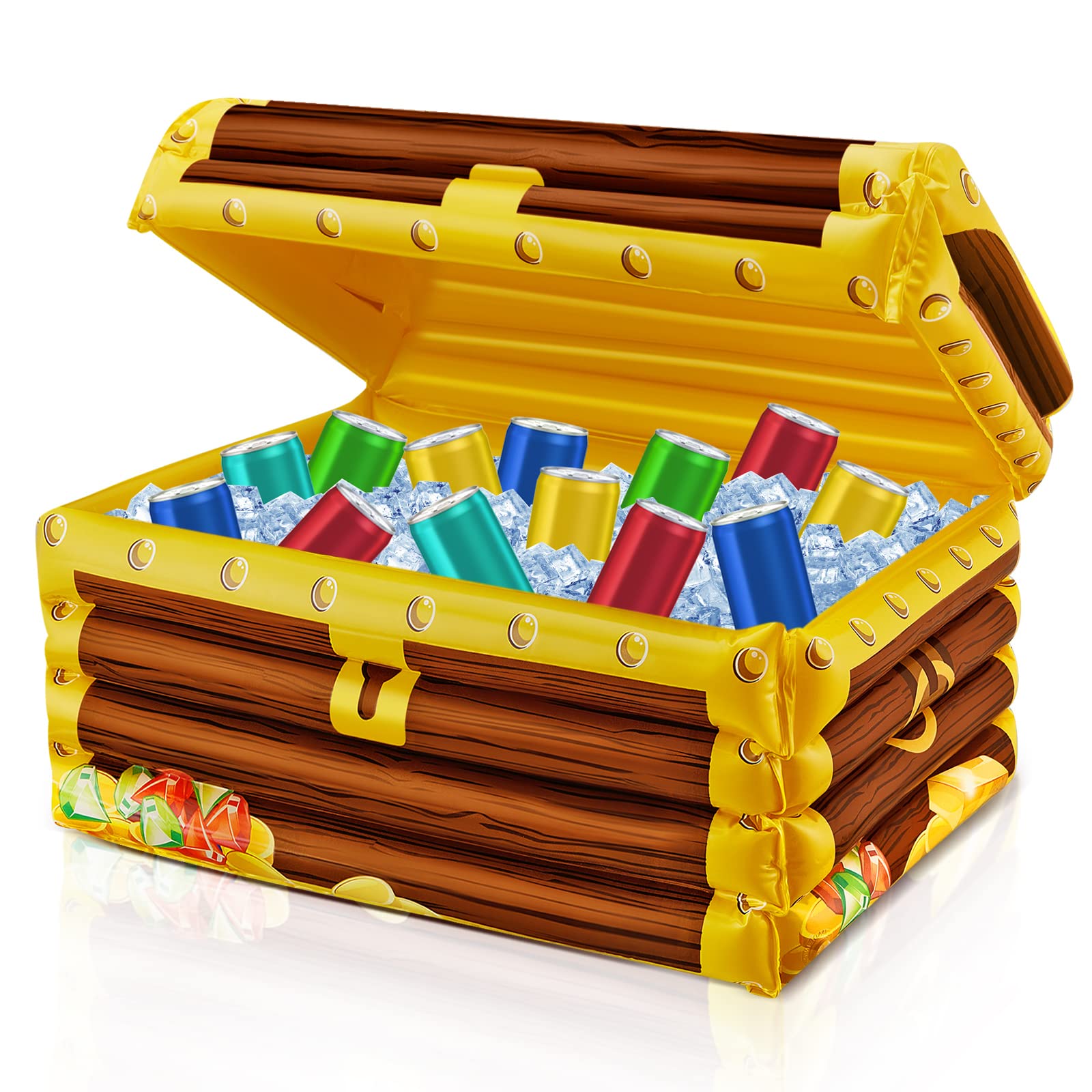 Inflatable Treasure Chest Cooler Blow up Drink Cooler Pirate Party Decorations for Beach Poolside Retro Theme Party Decors (1 Pi
