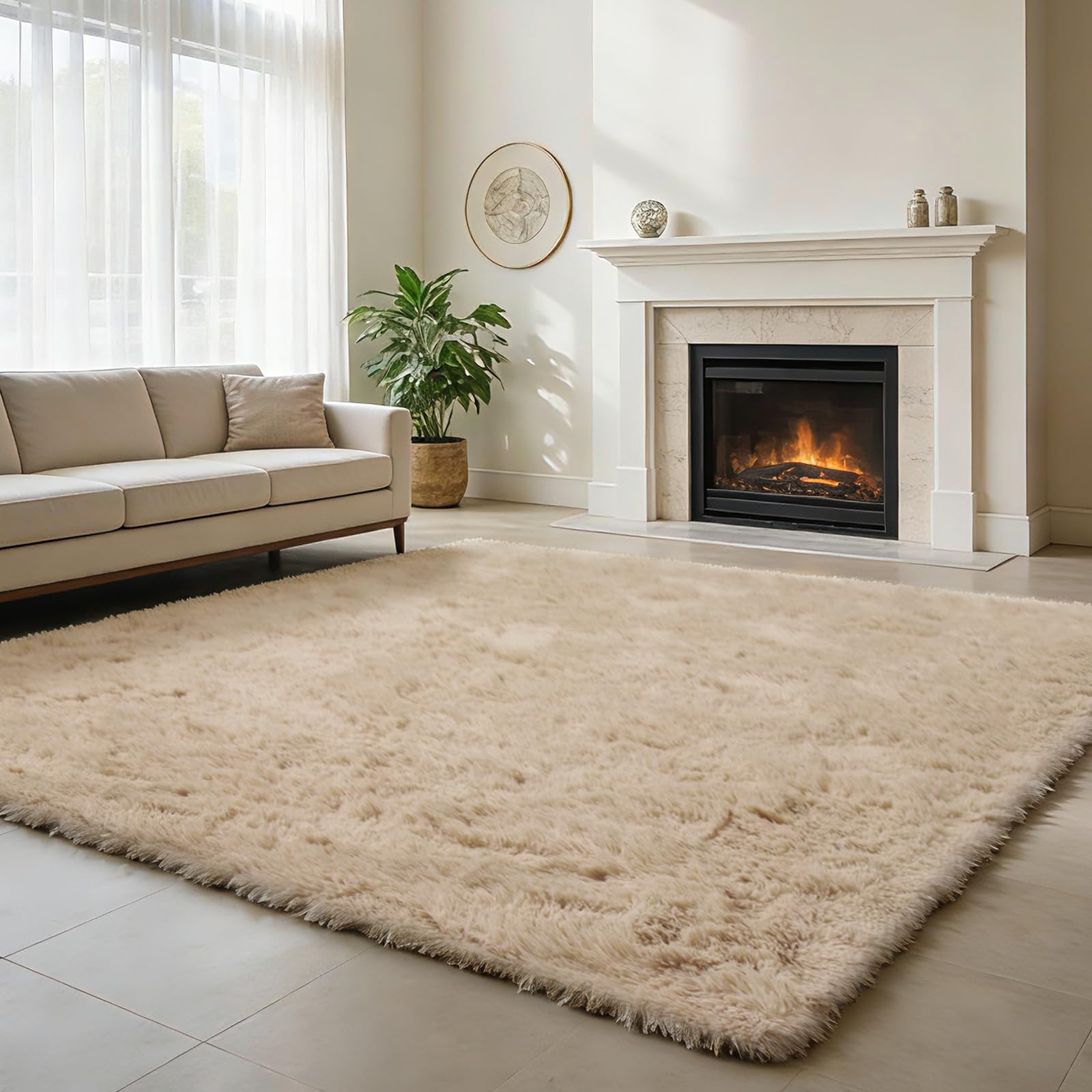 8x10 Fluffy Area Rugs for Living Room,Shag Area Rug for Bedroom,Beige Soft Fuzzy Rug Non-Shedding Indoor Plush Carpet for Kids B