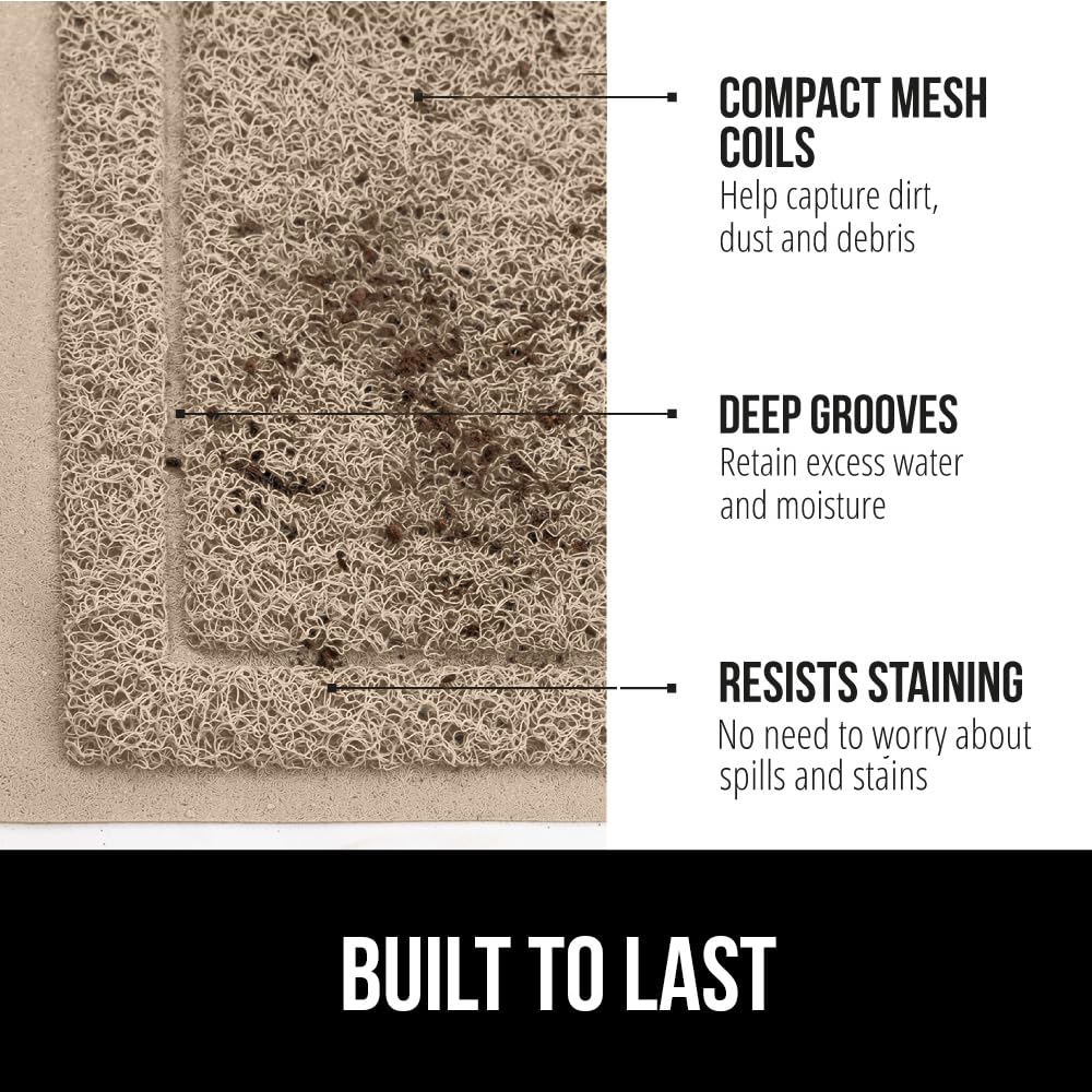 Gorilla Grip Dirt Grabber Mesh Door Mat, Low-Profile, Stain And Fade Resistant Heavy Duty Quick Dry Striped Doormat, Mats For Indoor Or Outdoor Entry, Shoe Scraper, Garage Entrance Mat, 47X35, Beige