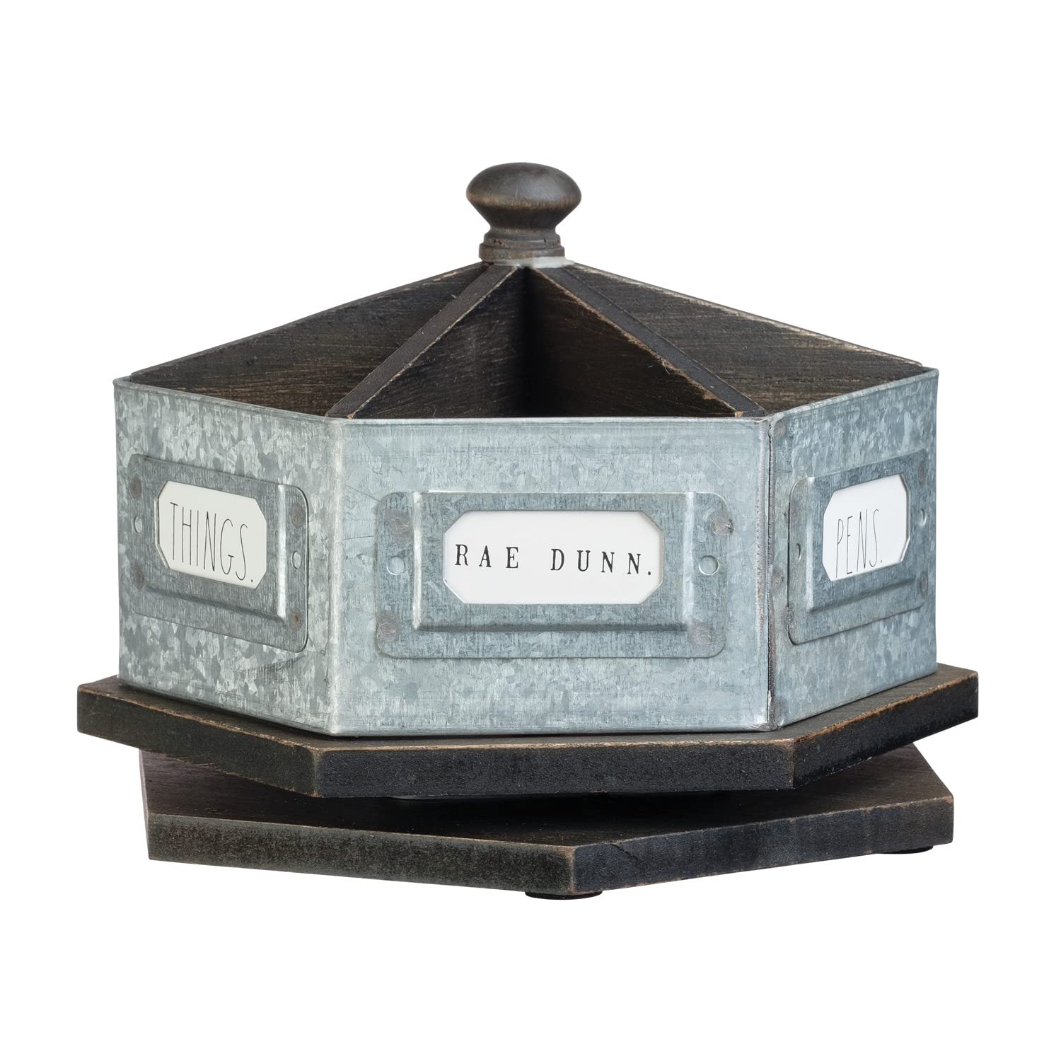 Rae Dunn By Designstyles Rotating Decorative Organizer - Steel Desktop Stationary Spinner Holder - 6 Compartment Table, Dresser