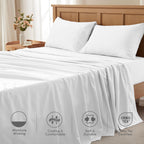 Comfort Spaces Coolmax Moisture Wicking Sheet Set Soft, Fade Resistant, All Elastic Deep Pocket Fits Up To 16' Mattress - Warm Weather Cooling Sheets For Night Sweats, Full, White, 4 Piece