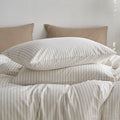 MooMee Bedding Pillowcases Striped Pack of 2 100% Washed Cotton Linen Like Textured Breathable Durable Soft Comfy (White Tannish