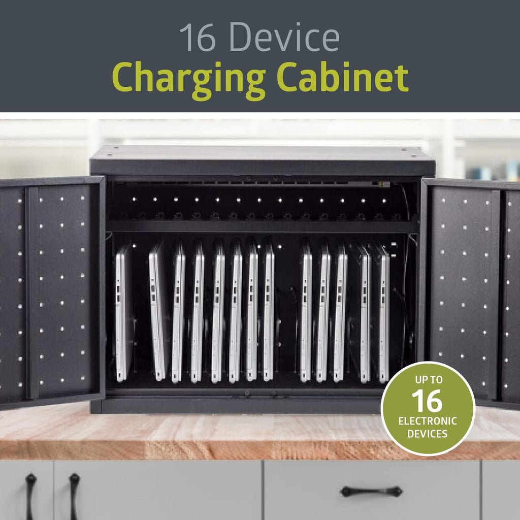 Pearington 16 Device Charging and Storage Cabinet Plastic Black Up to 17-inch