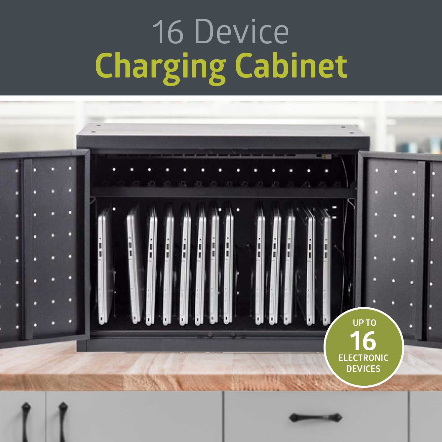 Pearington 16 Device Charging and Storage Cabinet Plastic Black Up to 17-inch