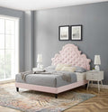 Modway Gwyneth Tufted Performance Velvet Twin Platform Bed In Pink With Black Wood Legs