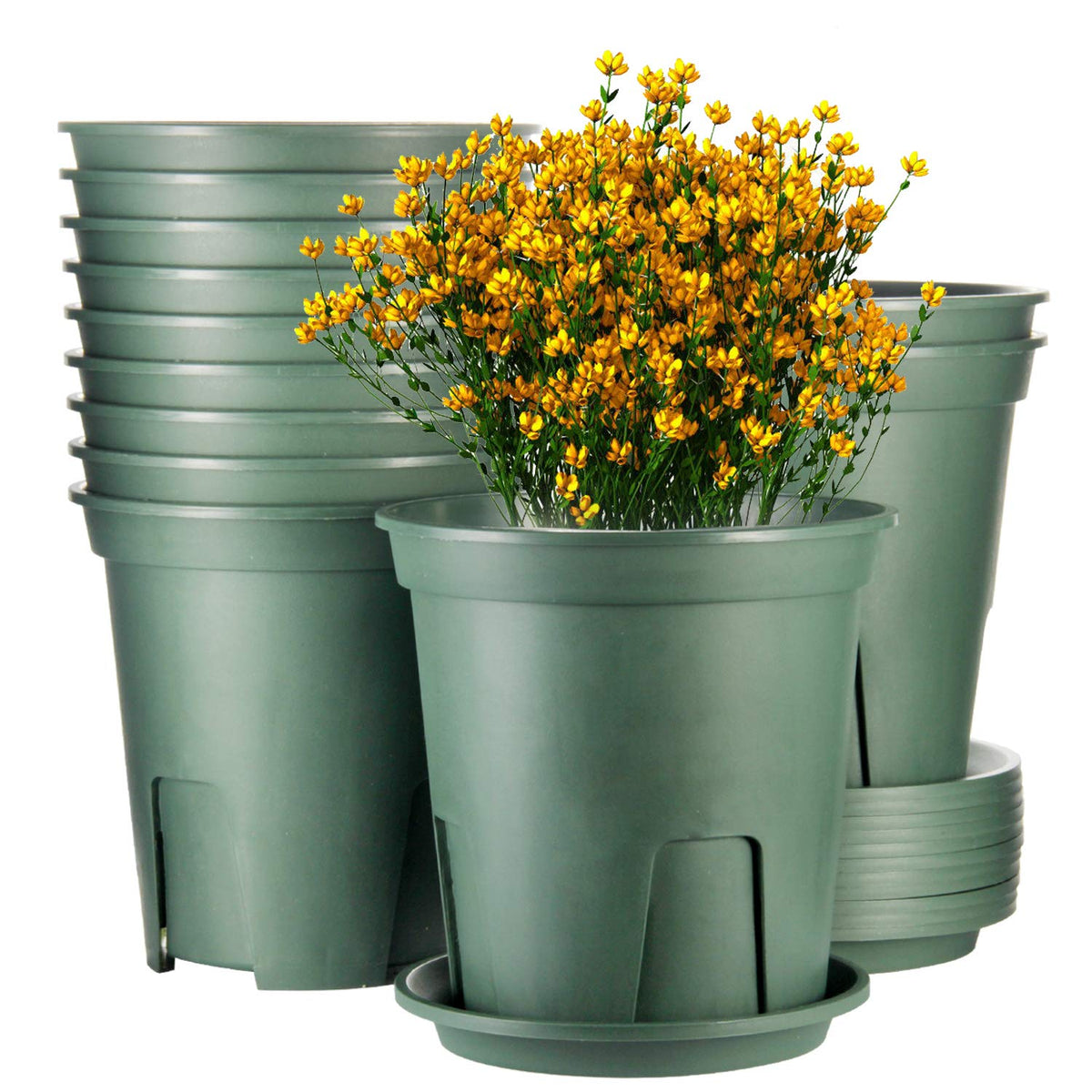 Ehwine Plant Pots Set Of 12, 7 Inch Planters For Indoor Plants, Plastic Planters With Drainage Hole And Tray, Flower Pots Indoor