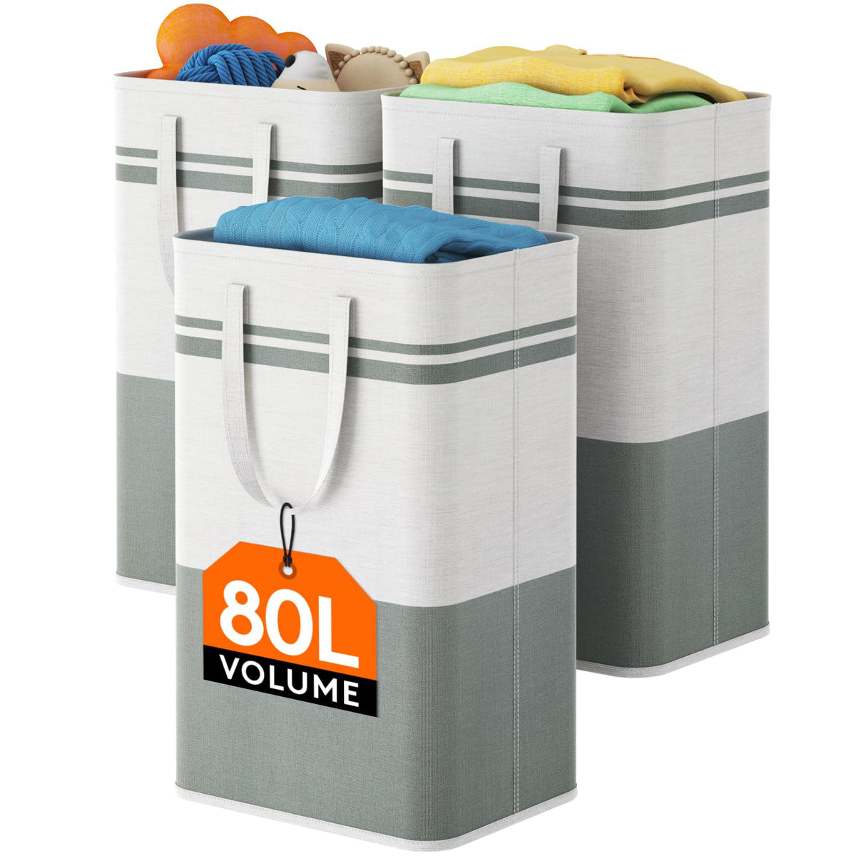 Lifewit 3 Pack 80L Large Freestanding Laundry Hamper, Collapsible Laundry Basket with Easy Carry Handles, Waterproof Tall Clothe