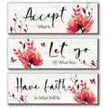 3 Pcs Red Bathroom Decor Rustic Flower Wall Art Accept Let Go Have Faith Farmhouse Bedroom Wall Decor Wooden Inspirational Quote