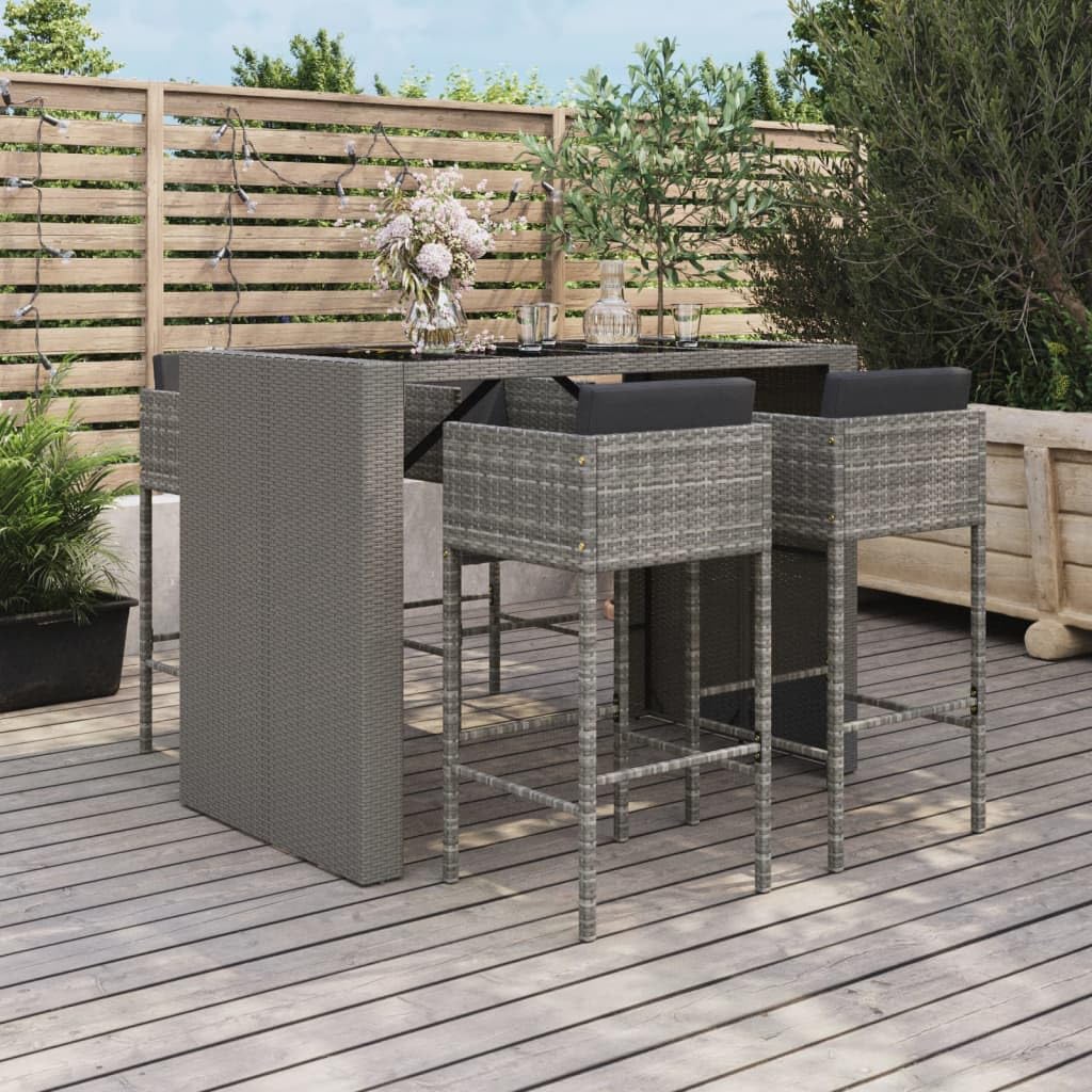 vidaXL Gray Poly Rattan Outdoor Bar Set