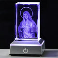 YWHL 3D Crystal Virgin Mary with Colorful Light Base, Laser Engrave Blessed Mother Religious Gifts for Women, Christian Gifts fo
