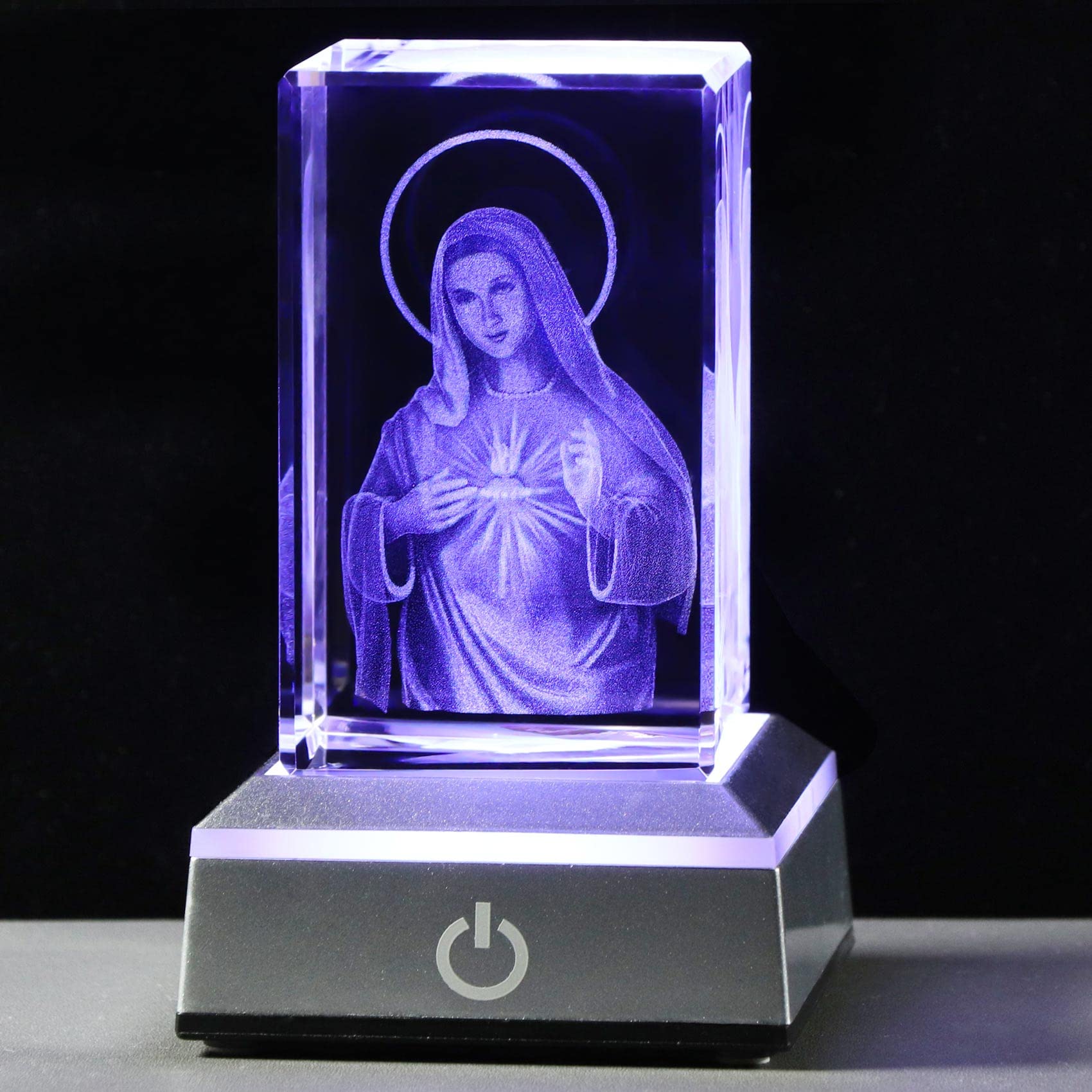 YWHL 3D Crystal Virgin Mary with Colorful Light Base, Laser Engrave Blessed Mother Religious Gifts for Women, Christian Gifts fo
