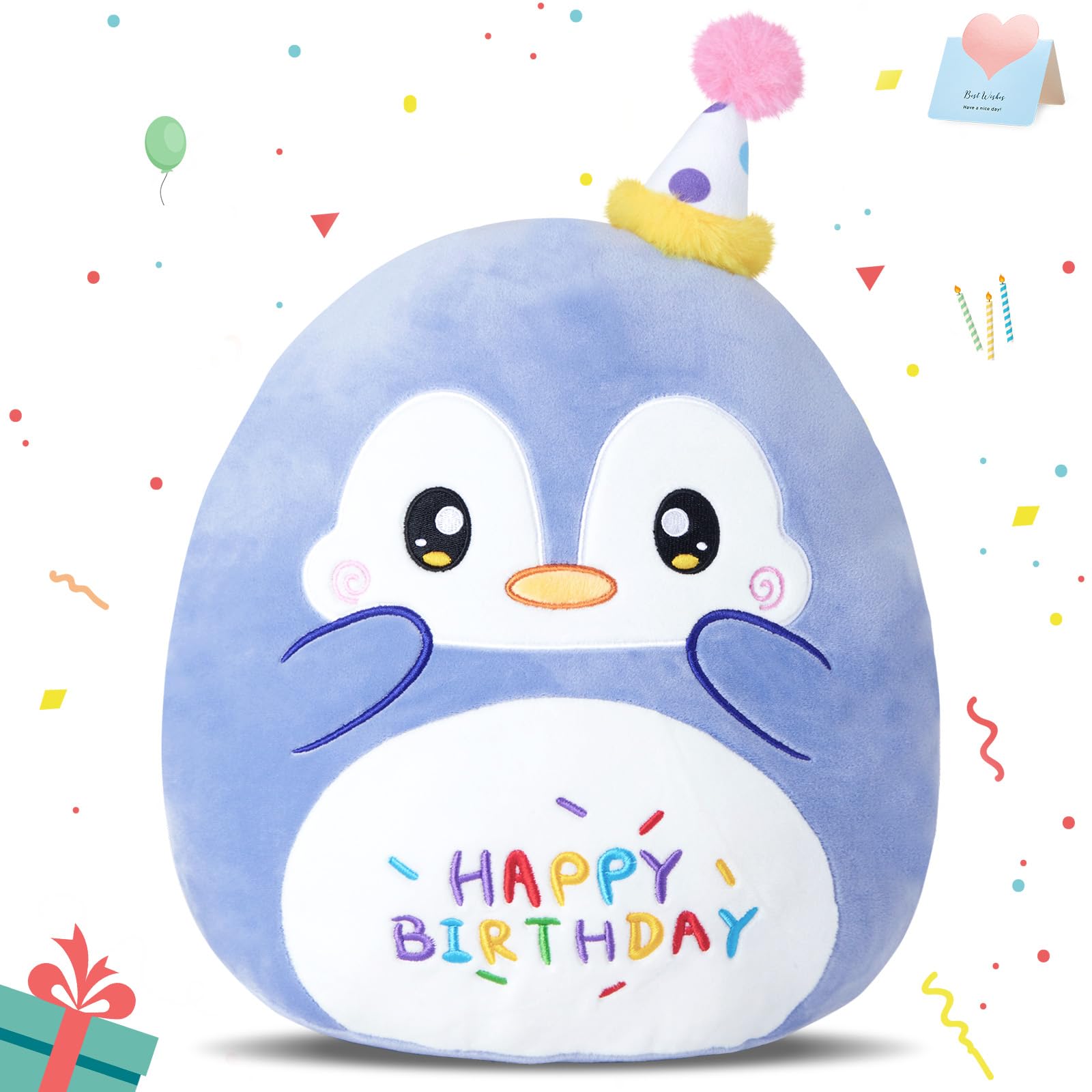 Cozyworld 13 Birthday Penguin Plush Pillow,Penguin Stuffed Animal, Soft Plushies Pillow Toys, Cute Happy Birthday Plush Toy Gift